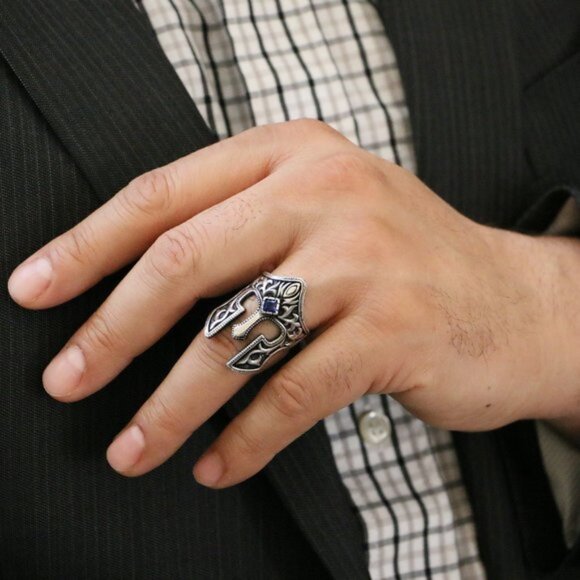 Sterling Silver Men's Ring With GLADIATOR symbol - Picture 3 of 7